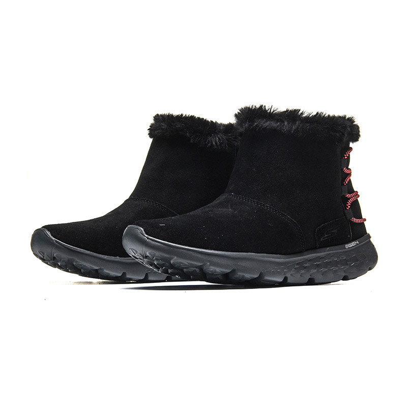 【自营】Skechers斯凯奇女鞋轻质反毛皮短靴一脚套雪地靴14404 14404/BKPK黑色+粉红色 37码