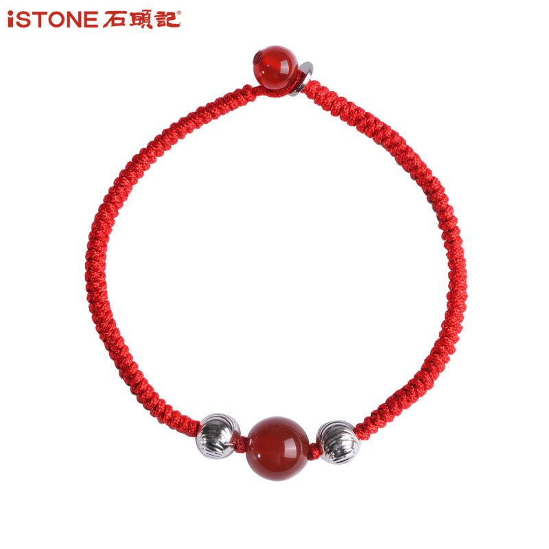 石头记新年红绳手链女水晶玛瑙本命年红色编织好运珠银珠手链礼物 220601212周长18cm