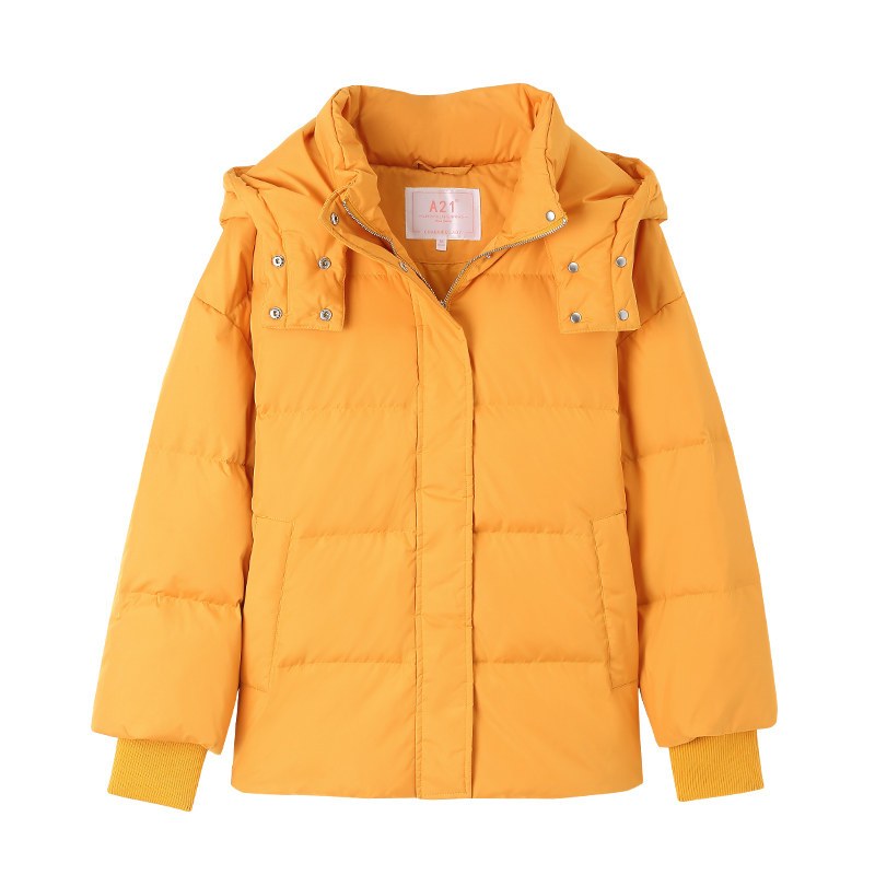 A21秋冬新款女装羽绒服时尚字母印花宽松可拆帽长袖中厚羽绒外套 155/80A/S 桔黄