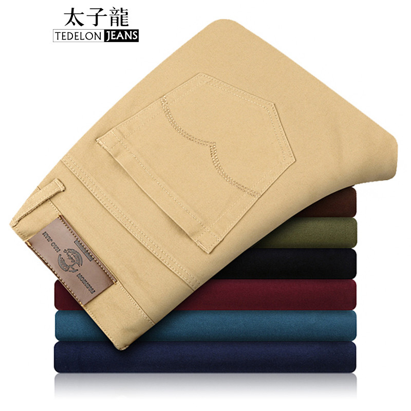 太子龙(TEDELONJEANS) 休闲裤男 2018秋冬新款 纯棉时尚多色百搭直筒修身男士休闲潮舒适长裤 33(2尺6) 卡其色