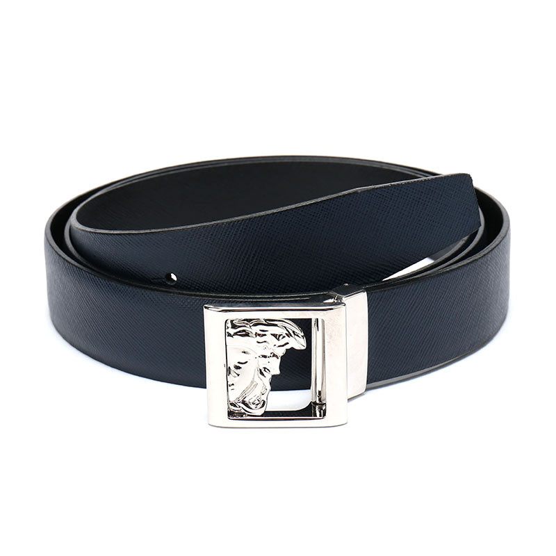 Versace collection 范思哲 男士皮革板扣式皮带腰带 V910229 VM00400 深蓝色黑色 125
