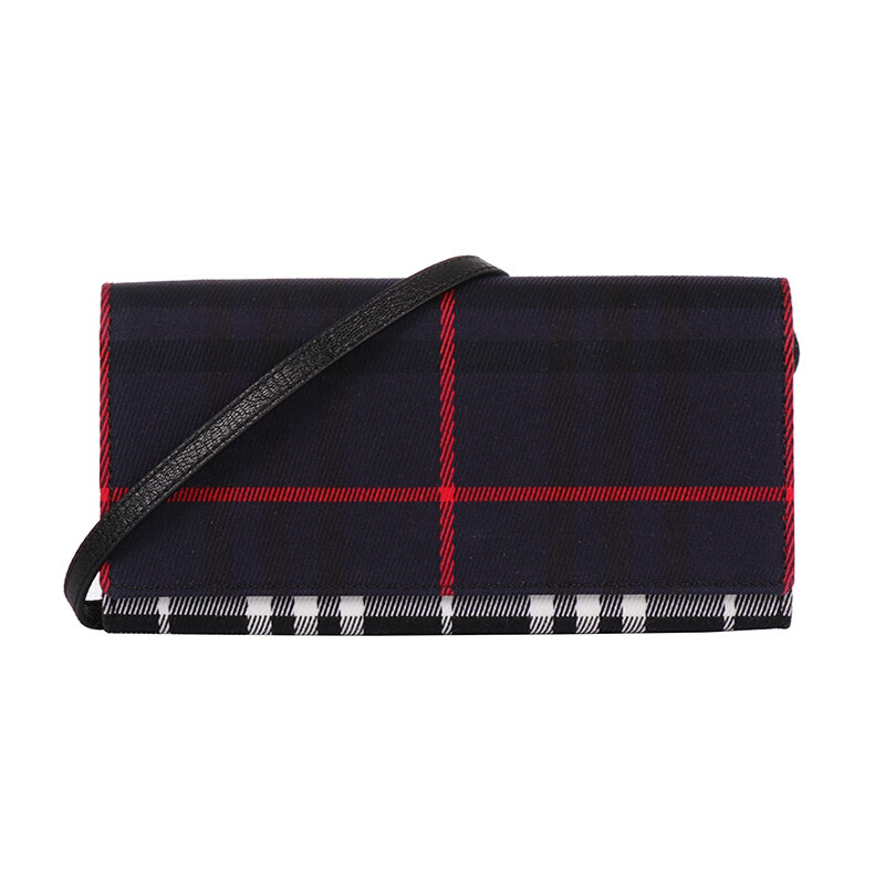 BURBERRY 博柏利 女士织物格纹多色单肩斜挎钱包钱夹 40760901 深蓝色