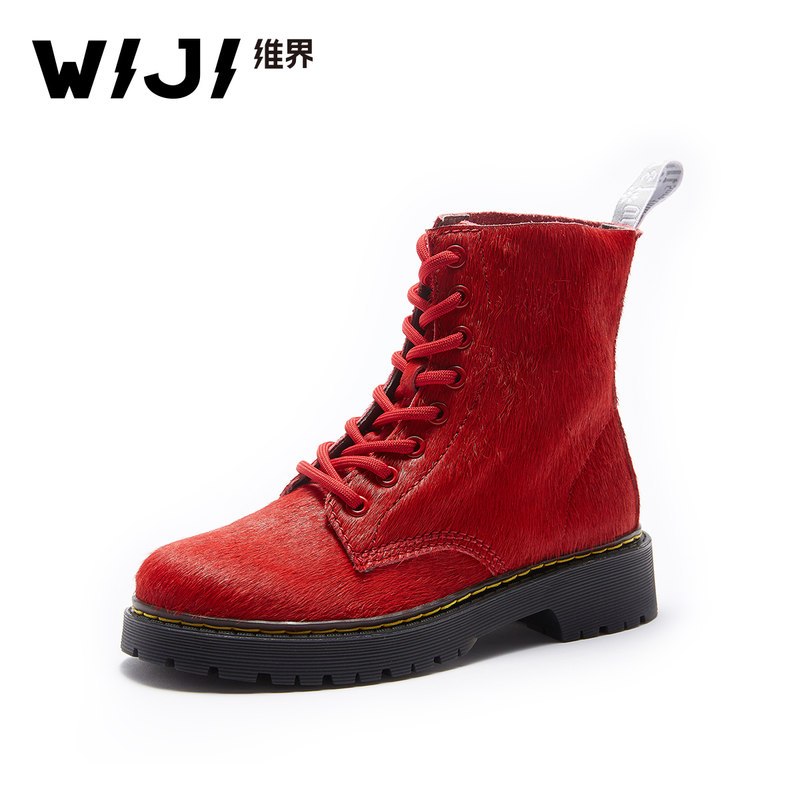 WIJI冬季新款时尚休闲个性高帮女鞋纯色青春气质透气魅力马丁靴女_1 红色 39