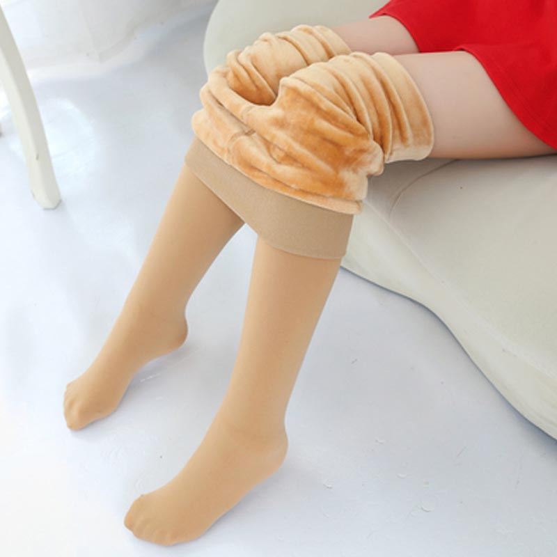 儿童连裤袜秋冬款女童打底裤加绒加厚小中大童保暖裤子白色舞蹈袜通用简约小清新婴童袜裤 建议身高90-105CM. 肤色【连袜普通款】加绒