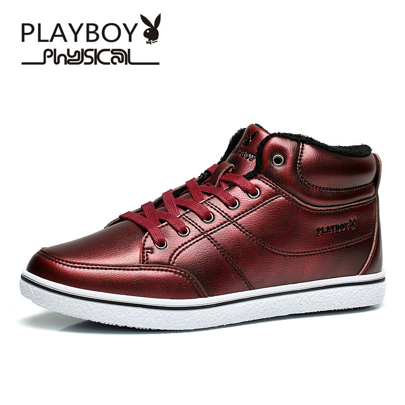PLAYBOY/花花公子 男鞋秋冬季高帮休闲皮鞋男士加绒棉鞋子 40码 【DS67128新款】枣红加绒