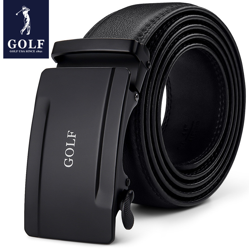 高尔夫GOLF男士自动扣皮带耐磨头层牛皮腰带商务休闲潮流时尚裤带男款 黑色
