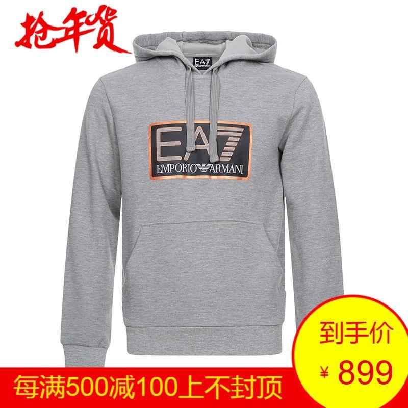 EMPORIO ARMANI EA7 阿玛尼 男士混纺长袖连帽卫衣运动衫套头衫 6ZPM64 PJF3Z 3905-杂灰色徽标图案 S