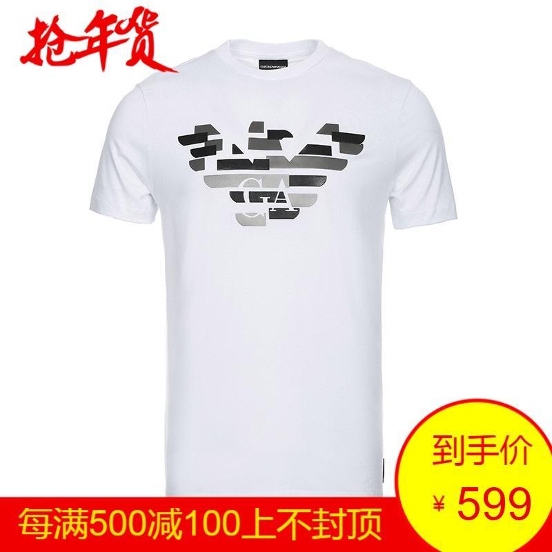 EMPORIO ARMANI 阿玛尼 男士棉质圆领短袖T恤 6Z1TF7 1J30Z 0100-白色徽标图案 M