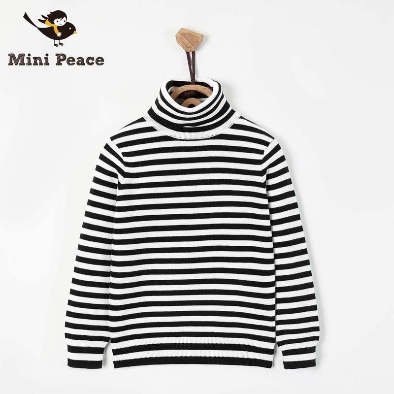 minipeace太平鸟童装女童毛衣高领条纹柔软舒适儿童宝宝毛衫冬装 140cm 黑白条纹