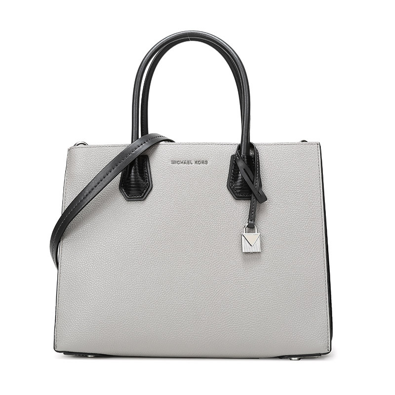 MICHAEL KORS 迈克·科尔斯 MK女包 MERCER系列皮革大号风琴款手提单肩包 30F8SM9T7I 珠光灰黑色拼色