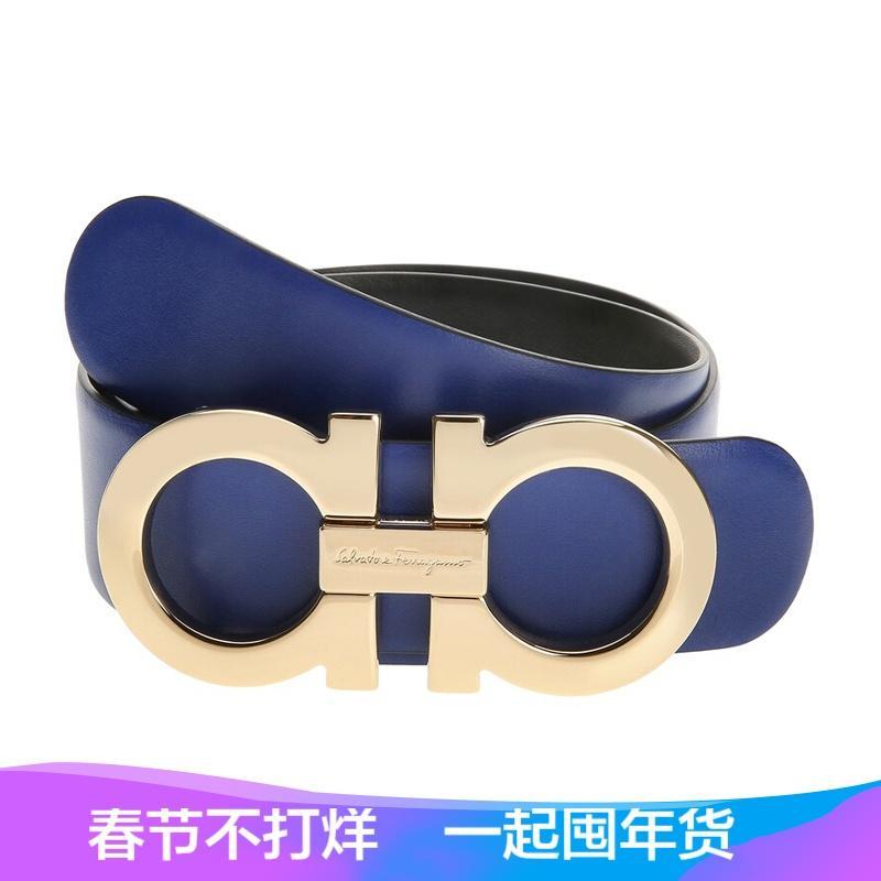 Salvatore Ferragamo 菲拉格慕 女士牛皮板扣式双面皮带腰带 237601 0627971-宝蓝色黑色 90cm