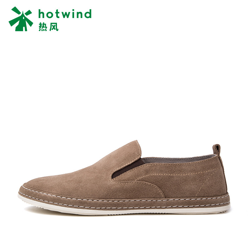 热风hotwind2018秋季新款牛反绒男鞋时尚套脚平跟男士休闲鞋H41M7107 08杏色 39