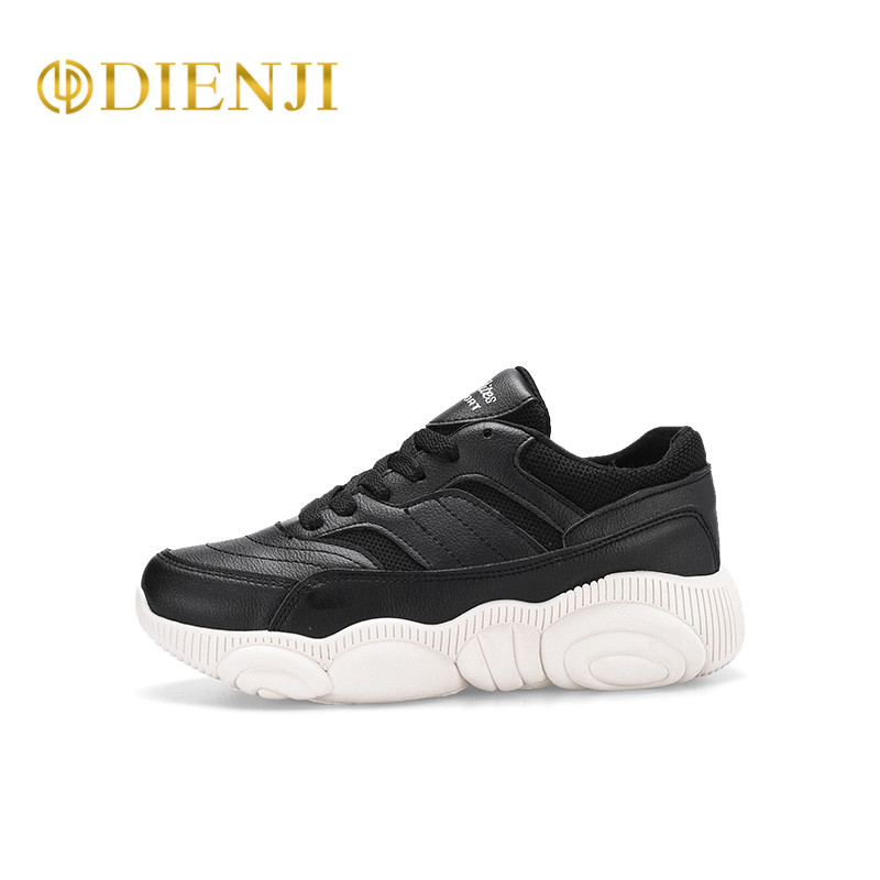 狄恩纪2019春季韩版老爹鞋女时尚休闲潮鞋女 黑色 37码