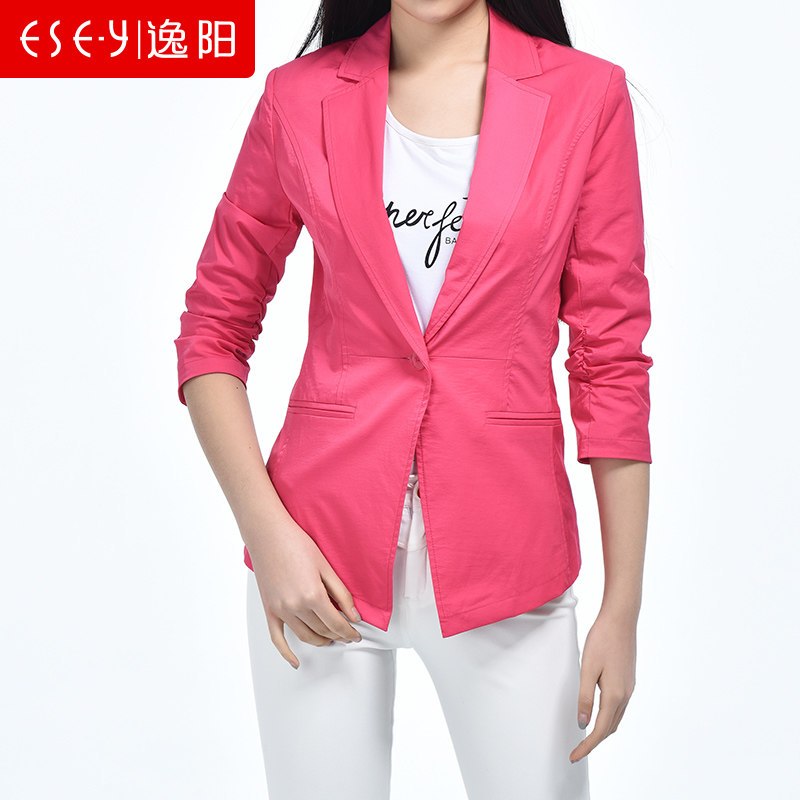 2019春季新款春装女时尚百搭长袖彩色修身显瘦西装短外套清仓0953 M 玫红色(E08)