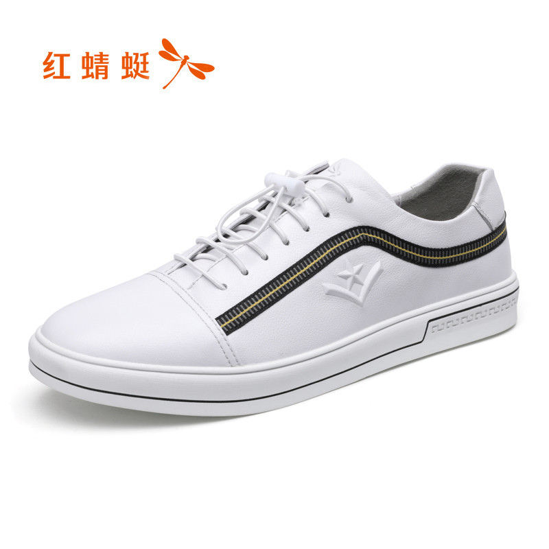 红蜻蜓男鞋2019春季新款青年潮流真皮休闲皮鞋韩版圆头百搭板鞋子 白色 43码
