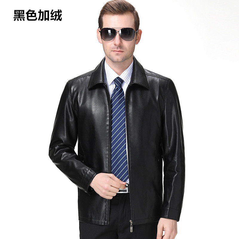 海宁真皮皮衣男山羊皮正品新款翻领皮夹克修身商务休闲头层绵羊皮秋季新款西装款真皮皮衣修身西服外套皮夹克薄 2239湖蓝单皮 185/XXL