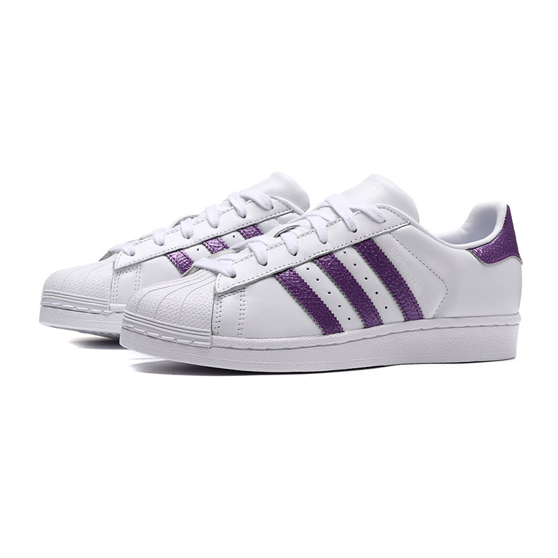 adidas阿迪达斯三叶草春季新款SUPERSTAR贝壳头小白鞋EE9152 EE9152亮白+活力紫 36.5码