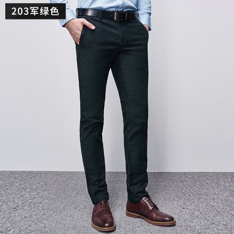 七匹狼休闲裤男男士2019春季新款男士休闲商务上班工作裤男款 33A 203-军绿色