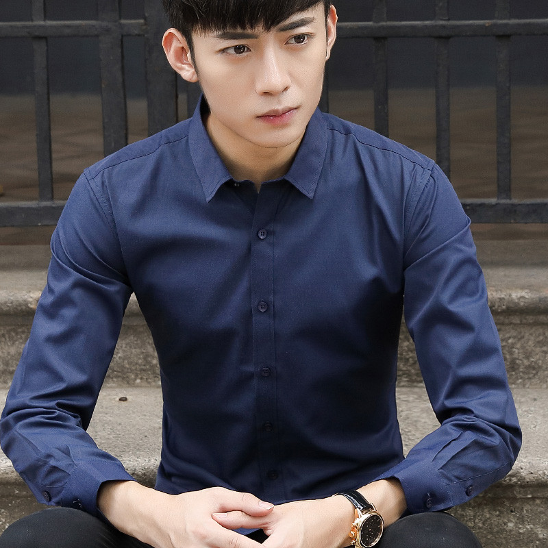 庄吉 2019春秋新款男士长袖衬衣修身韩版时尚衬衫JU-CS-S26 JU-CS-S26深蓝色 XXXXL