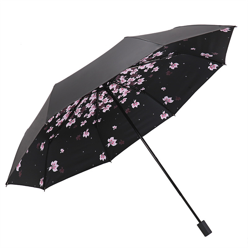 天堂伞 全遮光碰击布黑胶印枫叶三折遮阳伞太阳伞晴雨伞 638ELCJ 粉色