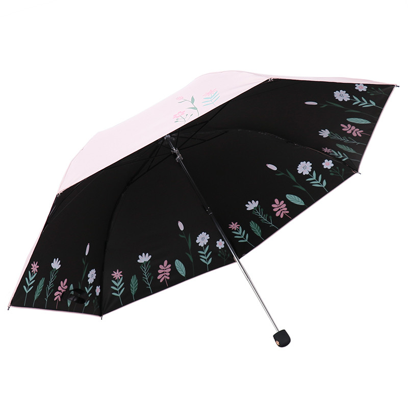 天堂伞 三折黑胶铅笔晴雨伞遮阳伞太阳伞 草色青青33545E 浅粉