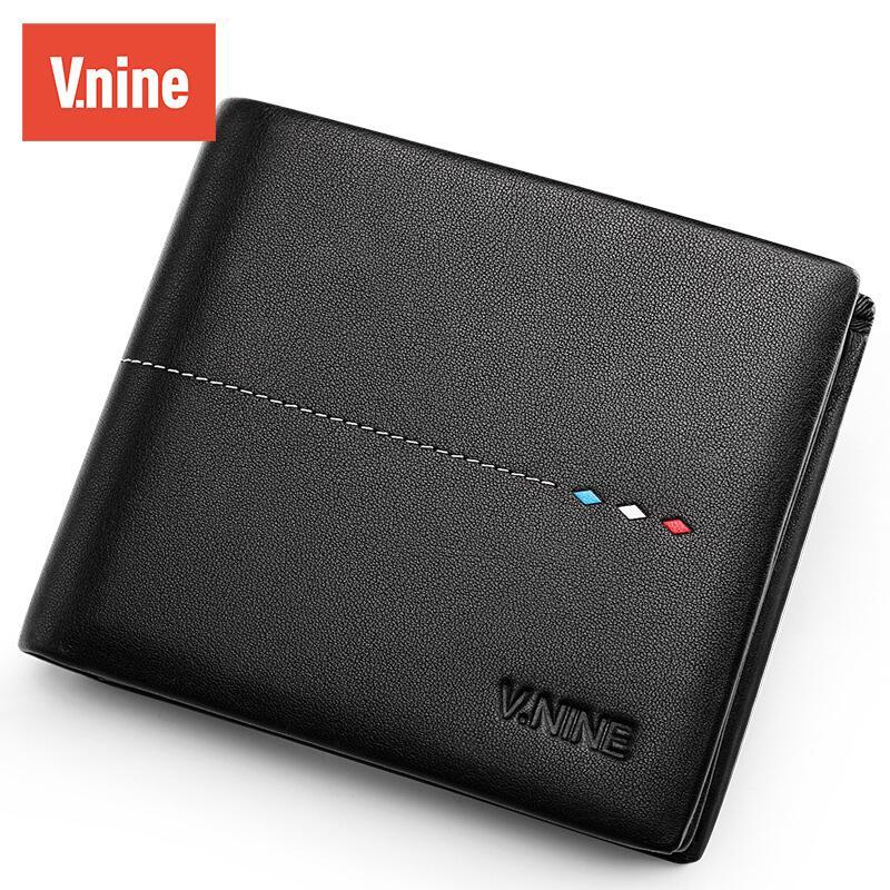 第九城(V.NINE)男士钱包头层牛皮柔软耐磨多卡位时尚钱包男皮夹黑色钱包_1 默认颜色