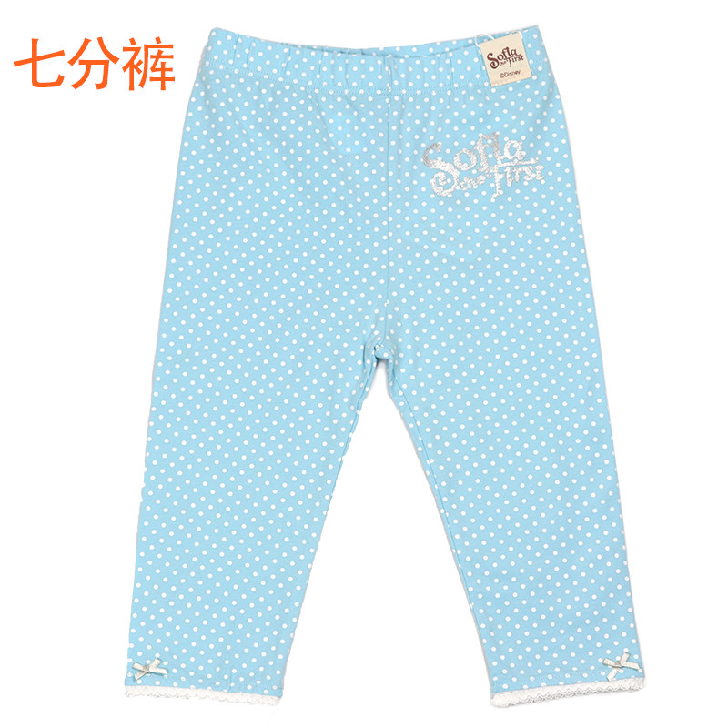 迪士尼婴童裤子苏菲亚女童印花打底裤6岁-12岁100cm-140cm 圆点满印七分裤浅蓝 身高100/腰围50