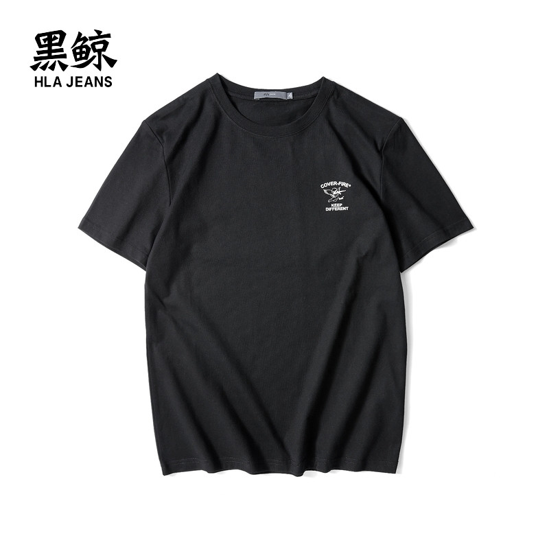 黑鲸HLAJEANS时尚印花短袖T恤男2019夏季男装圆领套头衫男海澜潮牌CNTBJ29207A 黑色45 185/100A