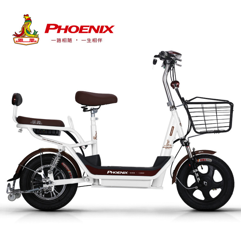 凤凰48V14寸铅酸电池电动自行车V8 白色