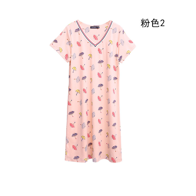 歌瑞尔甜美可爱印花短袖睡衣女生性感舒适睡裙家居服套装19071HD XL 粉色2