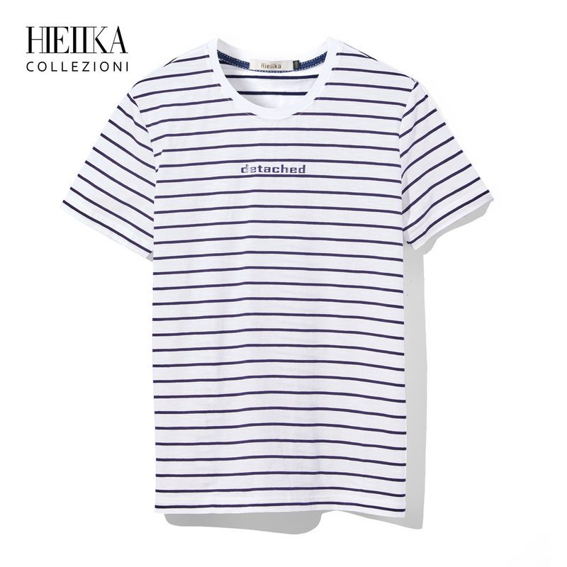 Hieiika海一家男装2019夏季简约条纹字母装饰短袖T恤 漂白条纹N2 185/100A/XXL