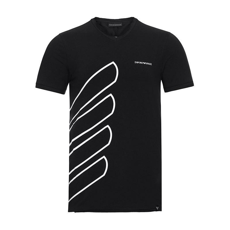 EMPORIO ARMANI EA 阿玛尼 男士棉质V领短袖T恤衫 3Z1T85 1J0AZ 0999-黑色徽标印纹 S