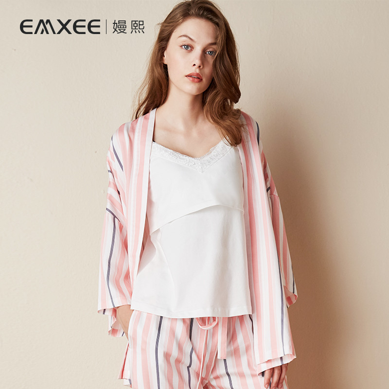 嫚熙(EMXEE)孕妇睡衣月子服春秋纯棉产妇哺乳衣2019新款轻奢