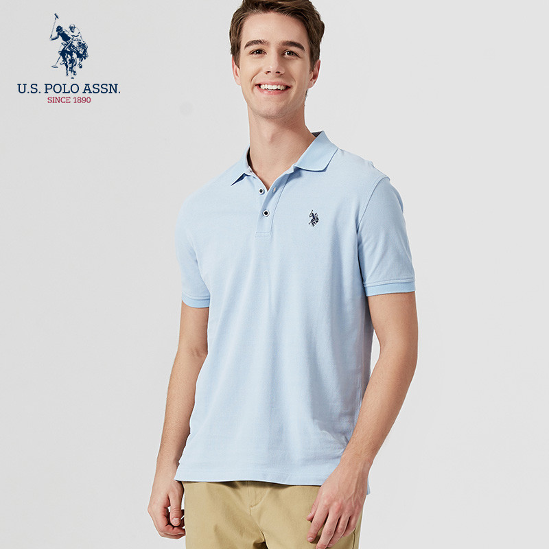 【商场同款】U.S. POLO ASSN 男士polo衫多色纯棉潮流时尚短袖t恤 170/M 浅蓝色