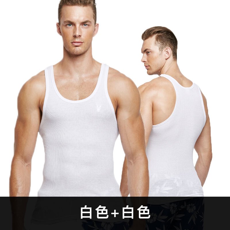 PLAYBOY花花公子男背心纯棉全棉背心男士修身紧身健身运动汗背心夏男背心7119 2件装 白色+白色 XL175