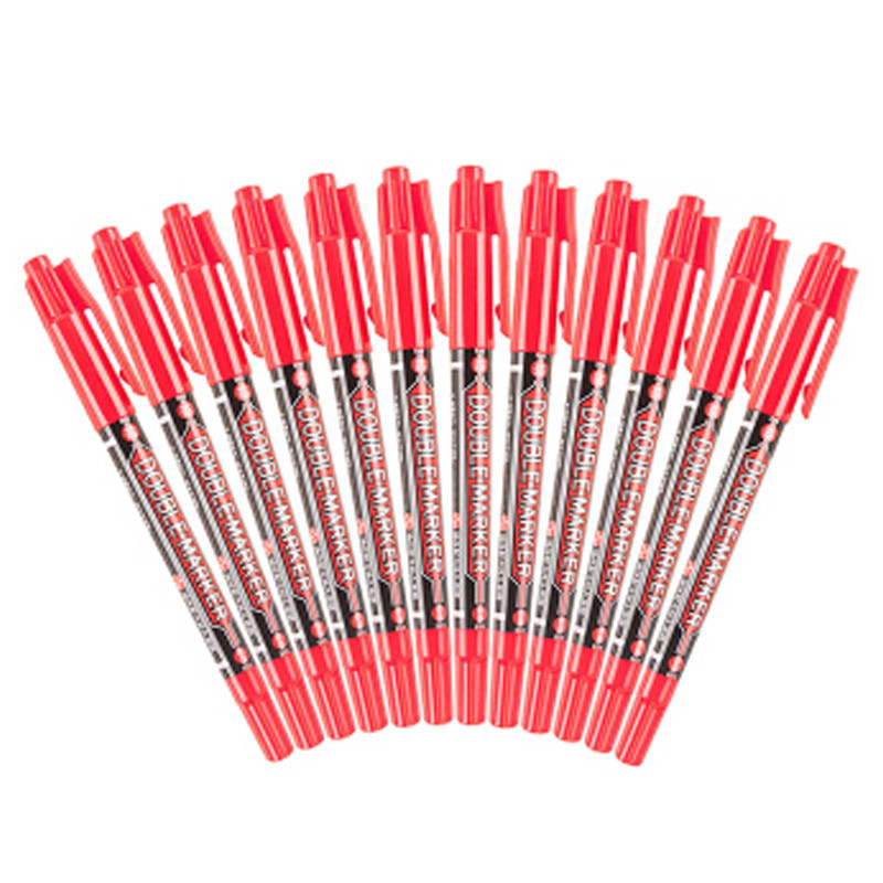 晨光 M＆G 小双头记号笔 MG-2130 细头2.0mm，极细头0.5mm (黑色/红色/蓝色) 12支/盒 红色