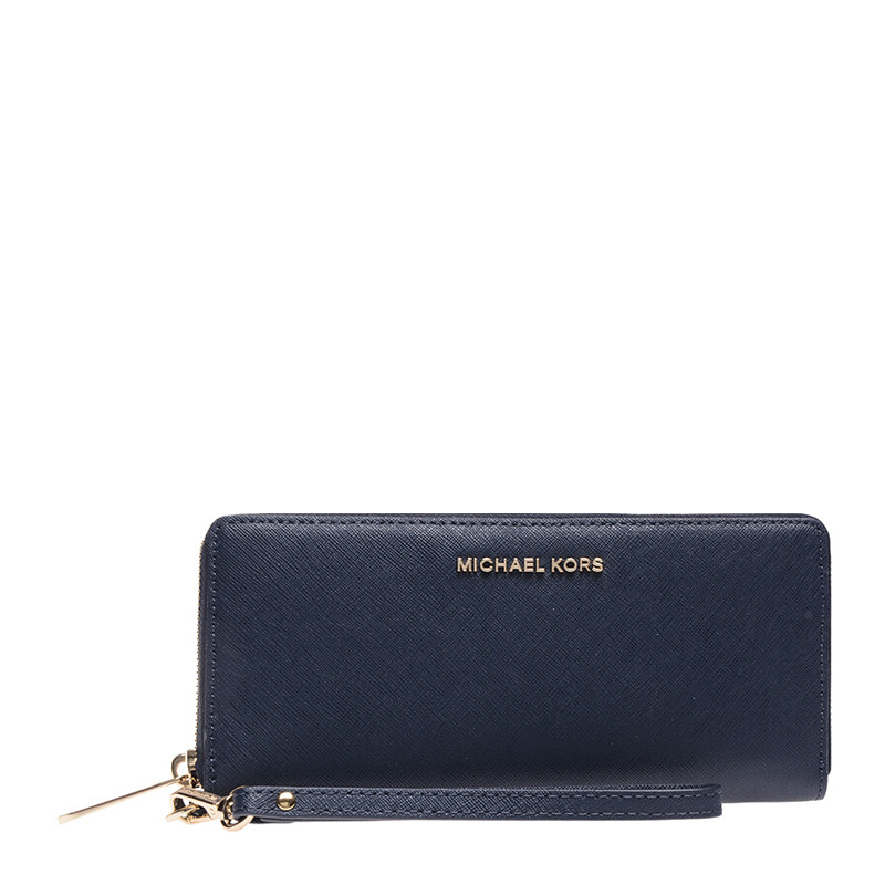 MICHAEL KORS Jet Set Travel拉链十字纹牛皮女士钱包 32S5GTVE9L 海军蓝色