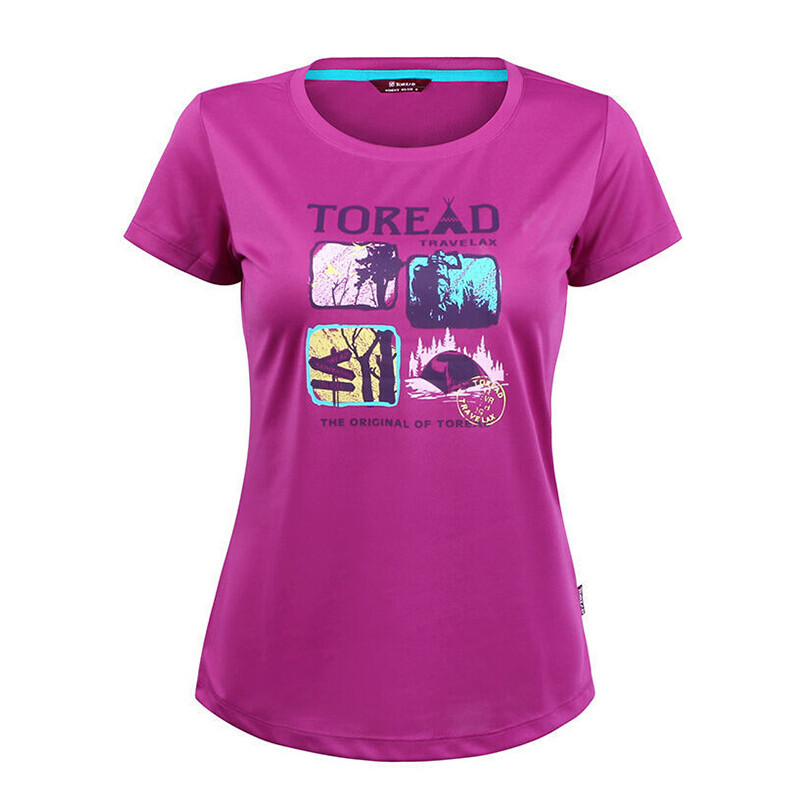 探路者（TOREAD）户外春夏男女弹力透气速干短袖圆领T恤TW6190B00/TW6065L03 M TW6065L03-E11X艳紫（女）