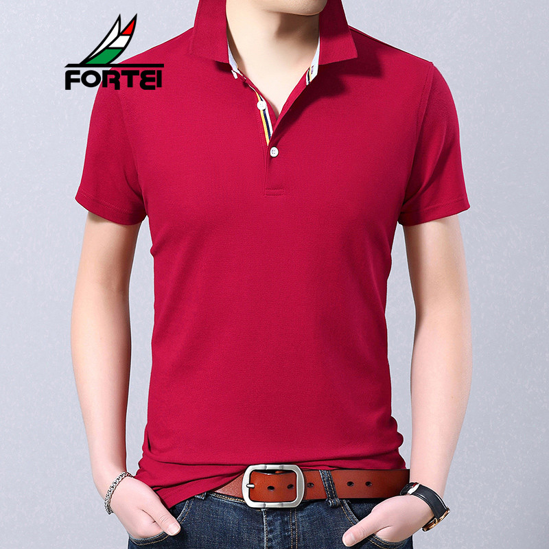 FORTEI富铤 短袖t恤男夏季棉质弹力翻领中青年短袖polo衫体恤 48(170/M) 红色
