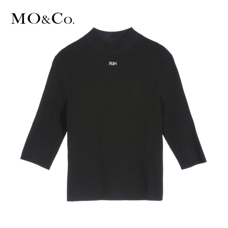 MOCO半高领中袖套头针织衫女打底衫上衣moco S/160 黑色