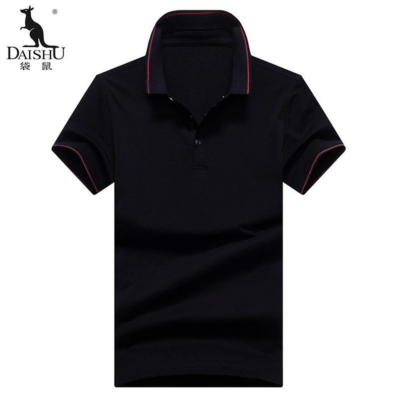 袋鼠(DAISHU) 2019夏季新品 中青年男士纯色简约休闲翻领短袖t恤 DS0318301 黑色 56
