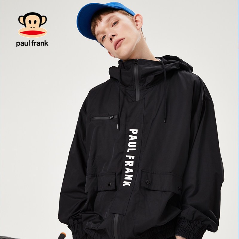 PaulFrank/大嘴猴2019夏季外套夹克男连帽韩版宽松运动潮流 XXL 黑色