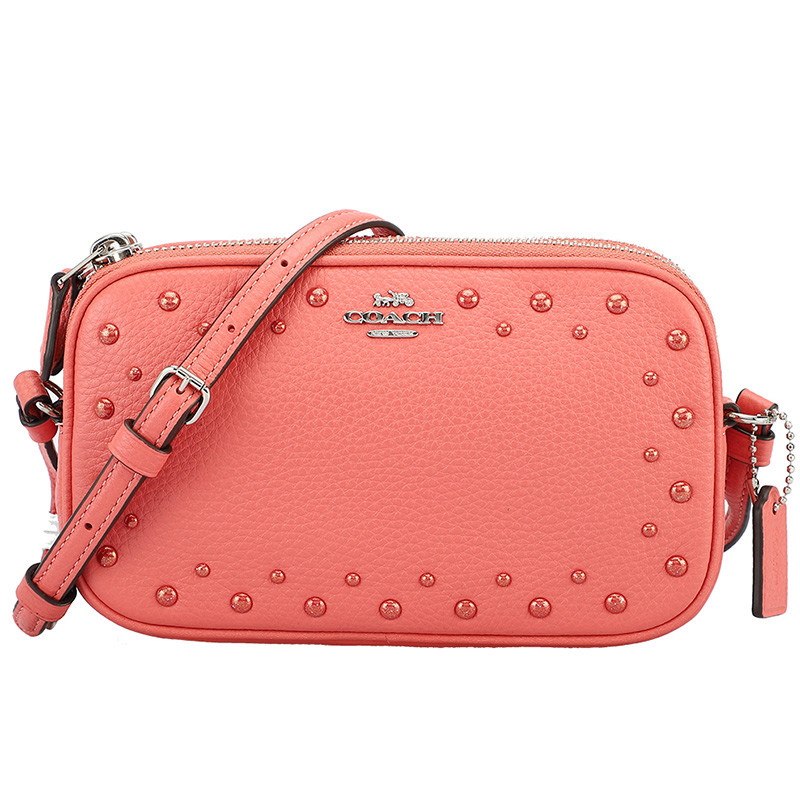COACH 蔻驰 斜挎包女包 女士斜挎包女士皮质单肩斜挎包 奢侈品 橘粉色