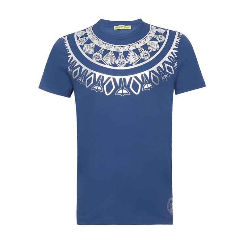 Versace Jeans 范思哲 男士棉质圆领短袖T恤衫 B3GPB714 36590 204-蓝底银色印花图案 S