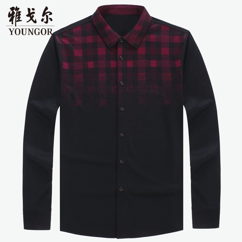 Youngor/雅戈尔男士商务休闲红色长袖T恤180MAA XXL 红色