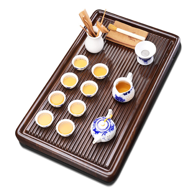 青灰釉陶瓷茶具竹制茶盘茶台日式简约功夫茶具套装 青灰茶具9头配帘竹
