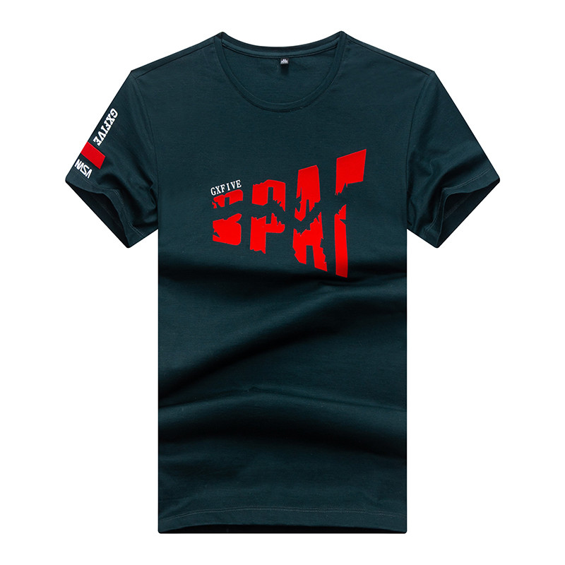 袋鼠(DAISHU) 2019夏季新品 青年个性字母印花时尚简约圆领短袖t恤 DS0108810 墨绿色 56