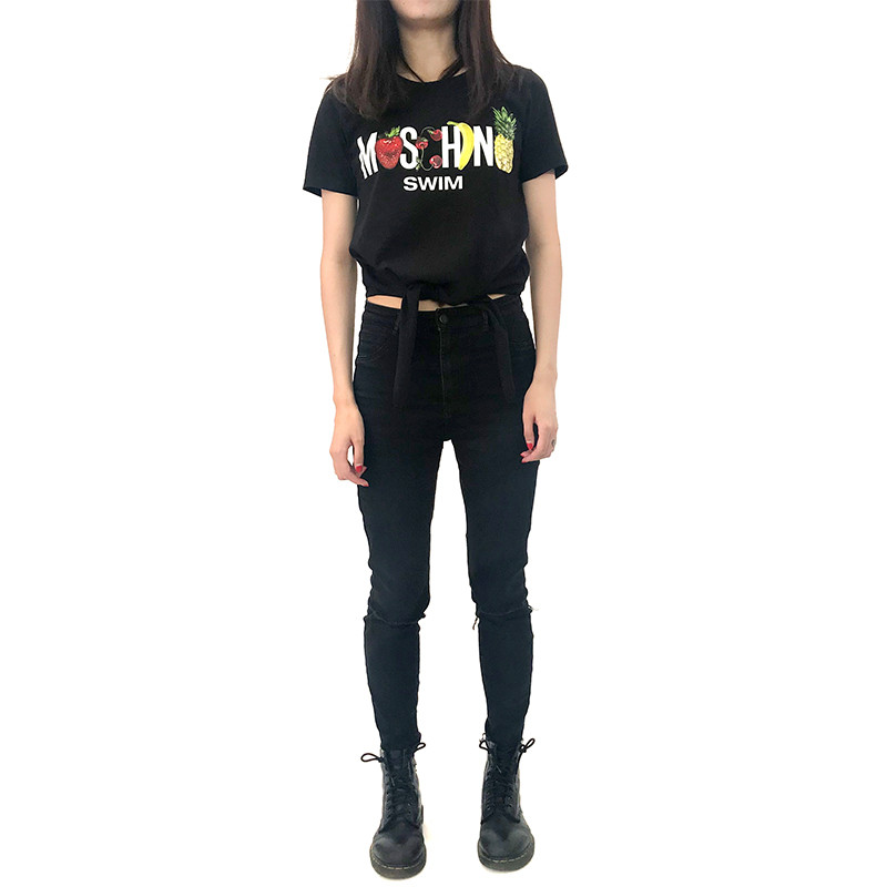 MOSCHINO 水果字母系带短袖T恤 S 黑色