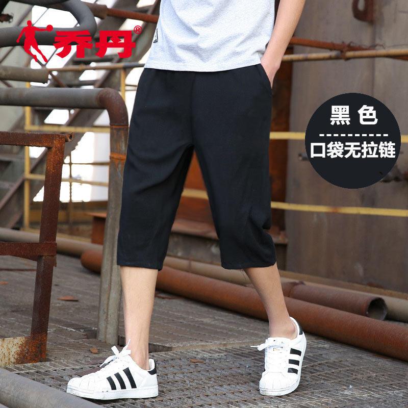乔丹七分裤男短裤夏季薄款宽松男裤速干梭织运动裤男跑步休闲裤_3_8 L(170/74A) XKZ2373113黑色
