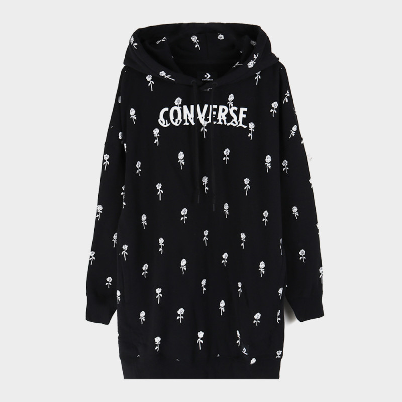 匡威（CONVERSE）女装夏季连帽印花中长运动休闲卫衣套头衫10007093 M 10007093-A01（女）